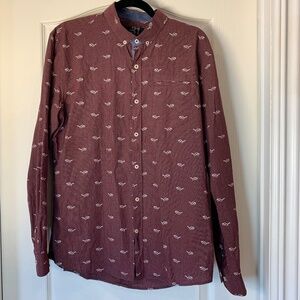 Le 31 by Simons Burgundy Patterned Button-Up Shirt – Semi-Fit – Men's L Glasses